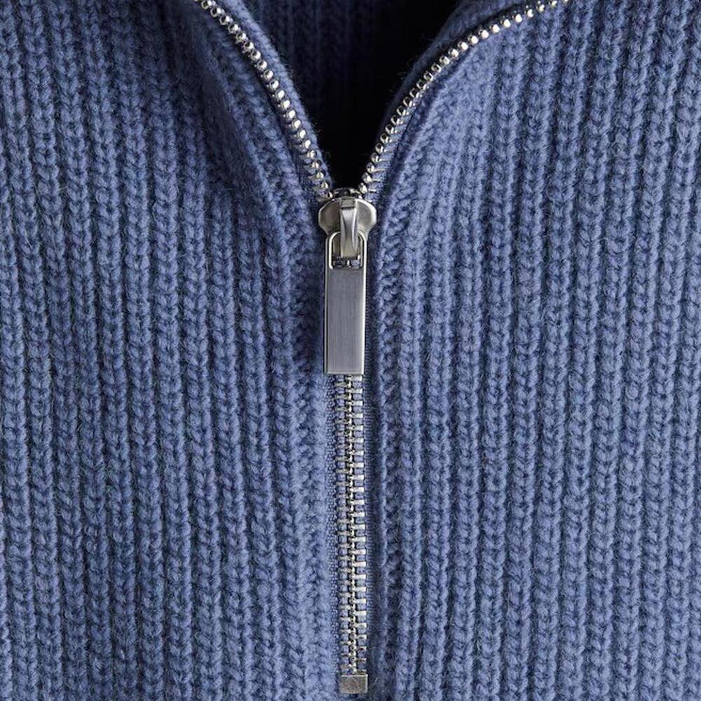 H&M Women Small Pigeon Blue Half Zip Rib Knit Sweater Wool Blend Relaxed Fit NWT - Picture 5 of 15